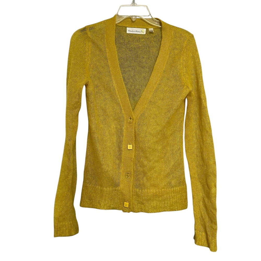 Anthropologie‎ Charlie & Robin Yellow Mohair Wool Metallic Blend Cardigan Sz M